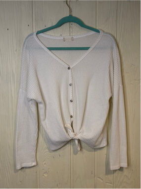 Altar'd State White Long Sleeve Waffle Knit Tee M